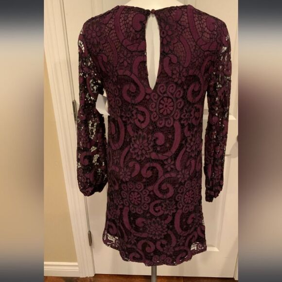 Anthropologie Sunday in Brooklyn Joy Purple with Black Lace Long Sleeve Dress XS - Picture 9 of 13